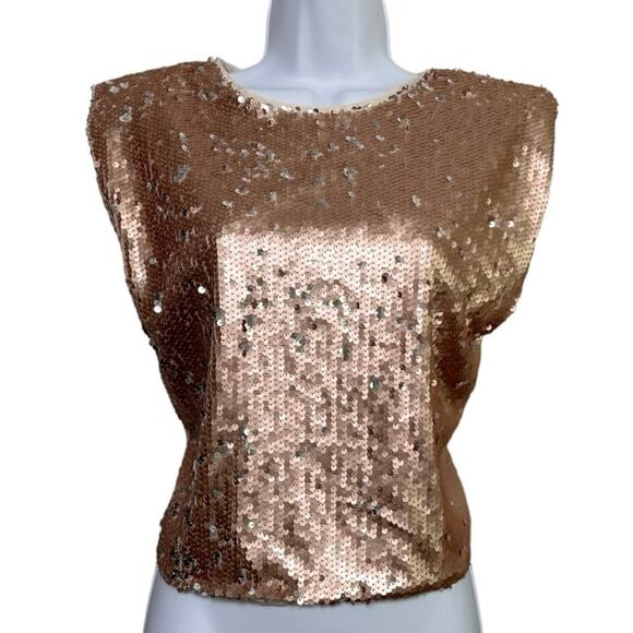 Vestique Sequin Rose Gold Make a Toast Top/L - Picture 1 of 6